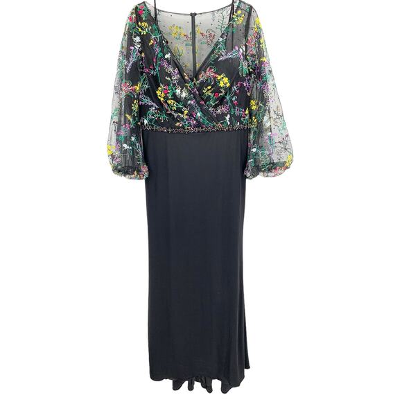 MAC DUGGAL Dress Size 8 Evening Gown Black Floral NEW Embroidered Puff Sleeve - Picture 3 of 6